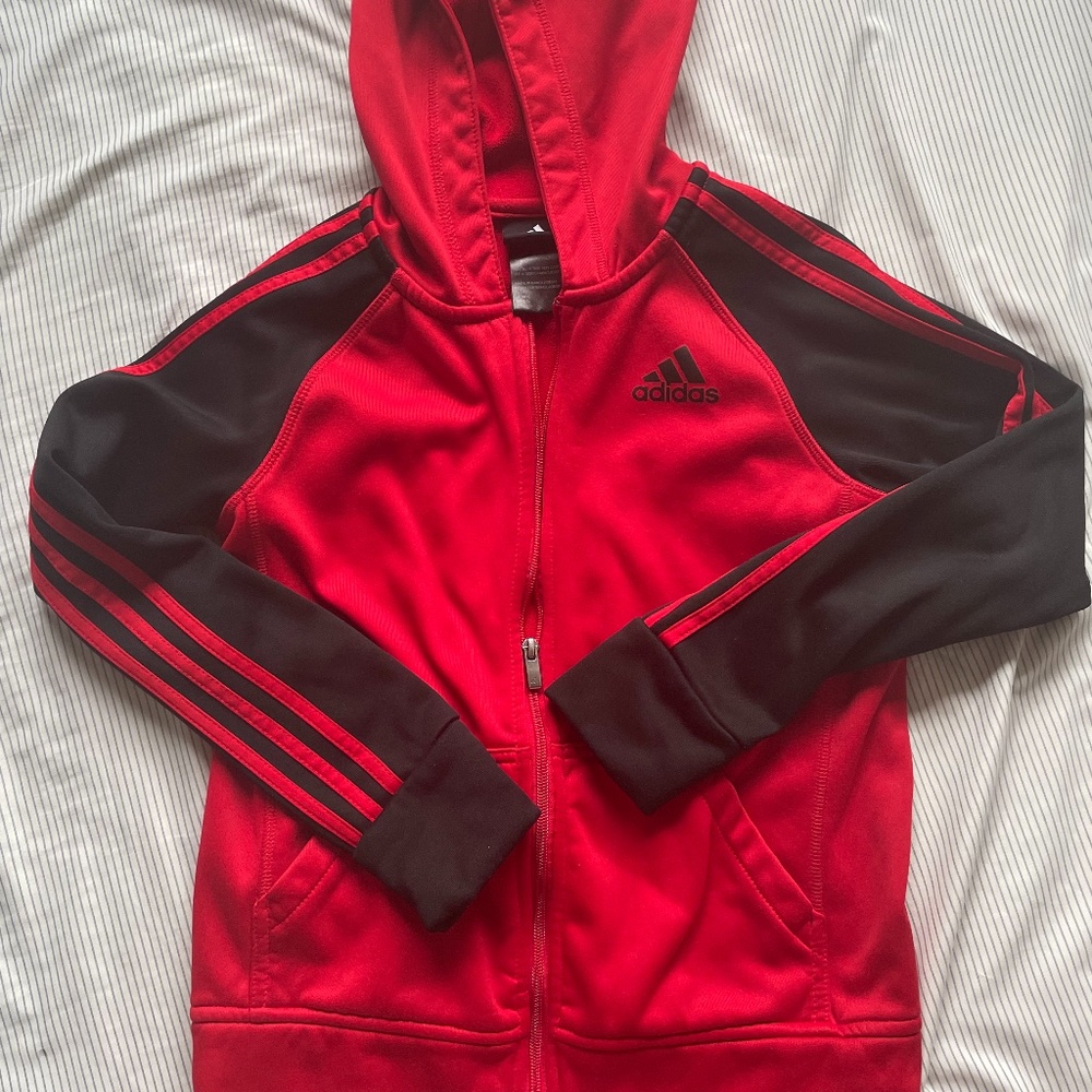 Adidas Climawarm Red & Black Zipper Hoodie Jacket Boy size 10/12